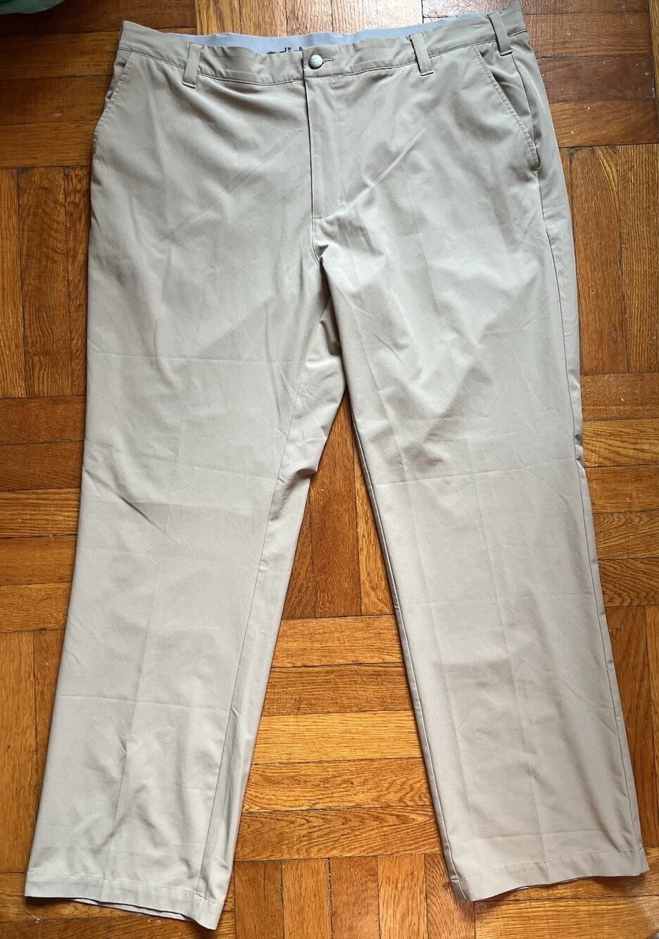 Adidas Golf Pants Mens Size 40 x 32 Tan Logo Spell Out Grippers Inside Waistband